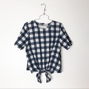 NWOT Madewell blue plaid cotton shirt tie front